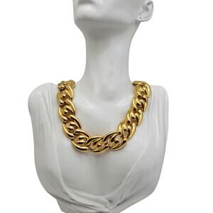 Chunky Swirl Gold Tone Choker Sculpted Necklace Bold 1980s Collar Statement Vtg